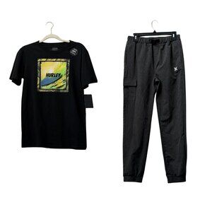 NEW Hurley Boys Cargo Jogger Pants & Tee Set Sz. XL